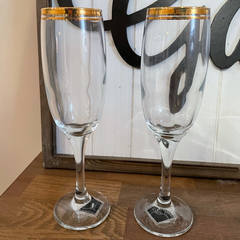Circleware Gold Rimmed Champagne Flutes- Set of 2